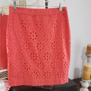 J. Crew Coral Eyelet Pencil Skirt